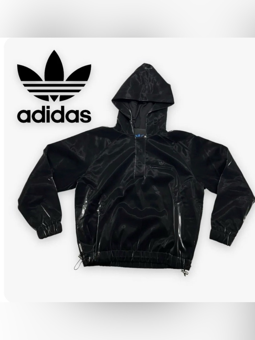 adidas blue version Black Hooded Windbreaker Anorak Jacket